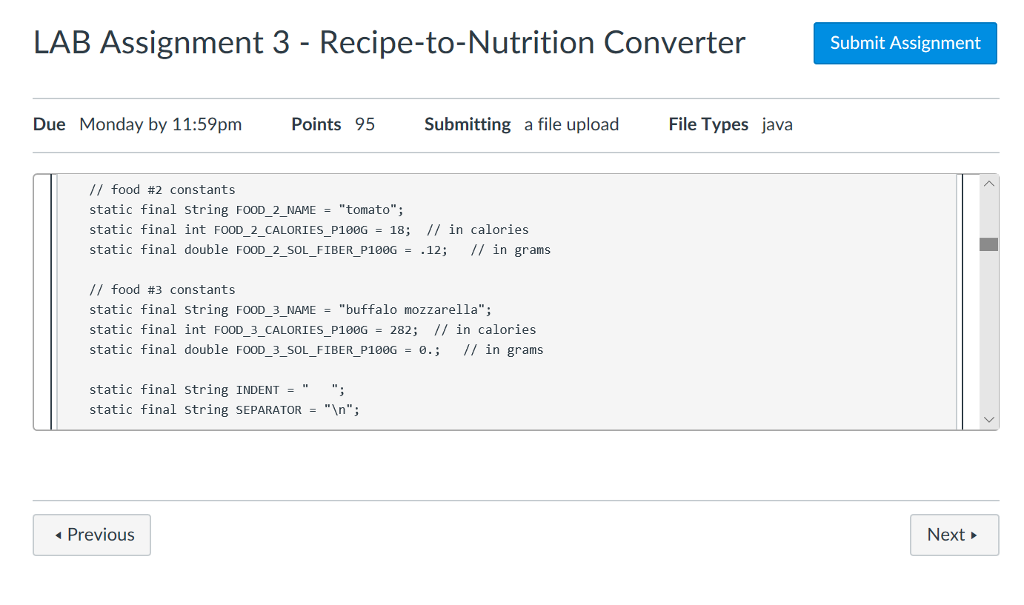 Solved LAB Assignment 3 - Recipe-to-Nutrition Converter | Chegg.com