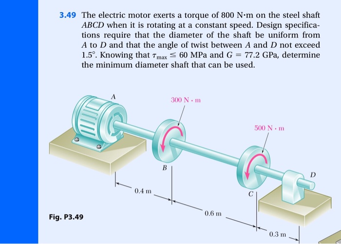 Solved 3.49 The electric motor exerts a torque of 800 N.m on