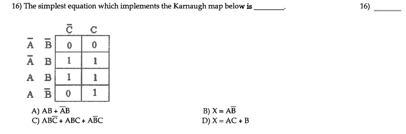 Solved 16) The simplest equation which implements the | Chegg.com
