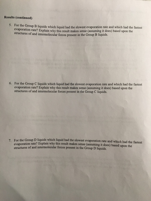 Solved Experiment 9 Evaporation and Intermolecular Forces