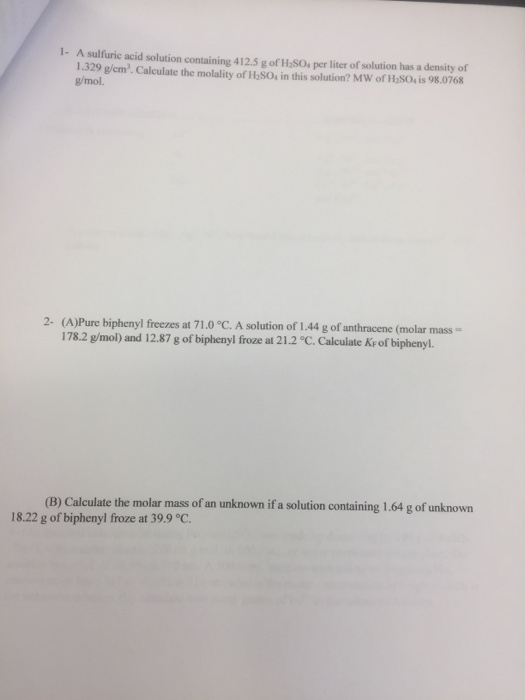 Solved A Sulfuric Acid Solution Containing 412.5g Of H 2so 4 