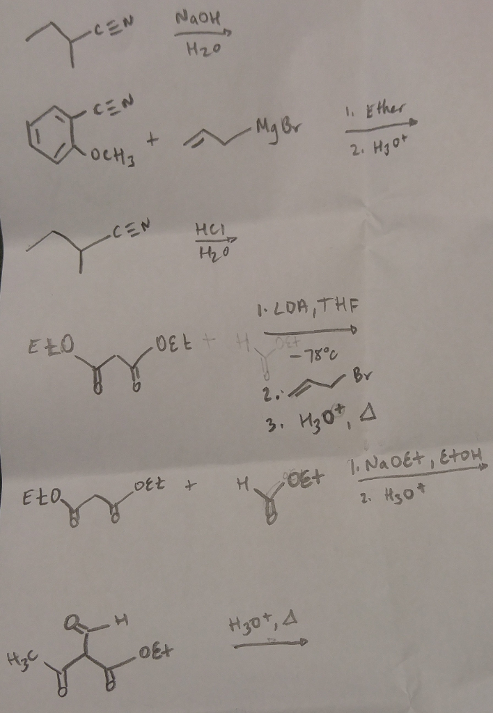 Solved Eto NaoH Ether OCH3 CEN HCI LDA THE A 3, Ott H30 A | Chegg.com