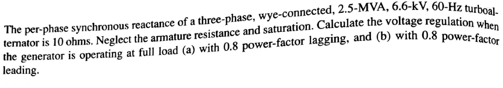 Solved e per-phase synchronous reactance of a three-phase, | Chegg.com
