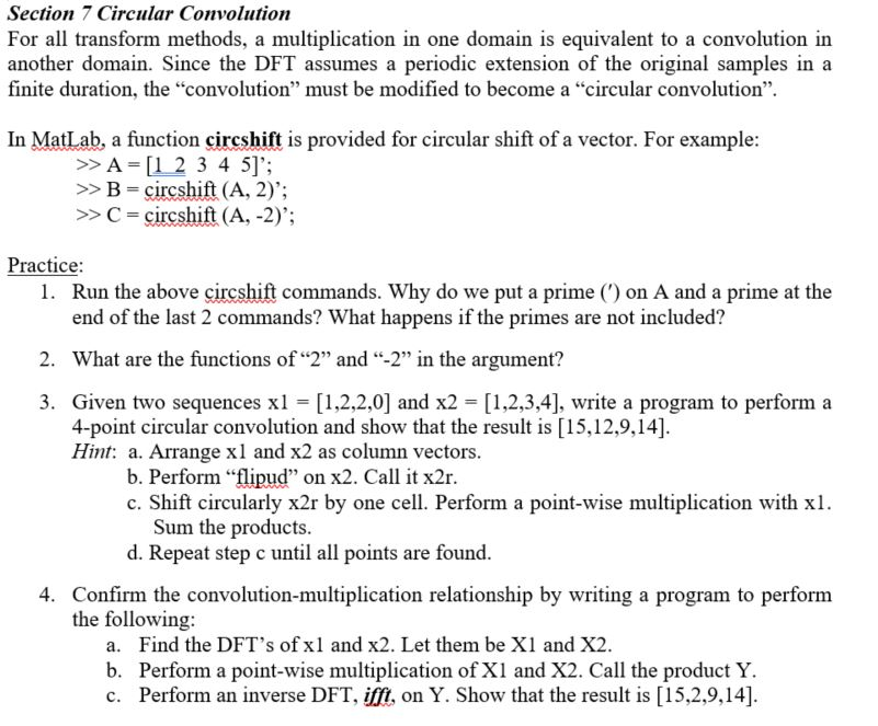 Solved Section 7 Circular Convolution For all transform | Chegg.com