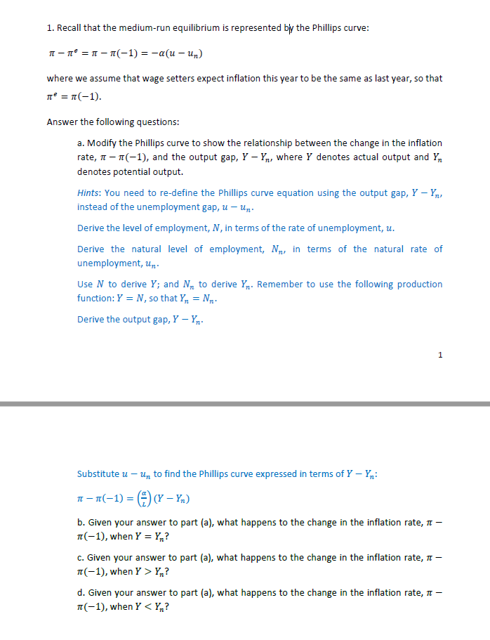 Solved Recall That The Medium-run Equilibrium Is Represented | Chegg.com