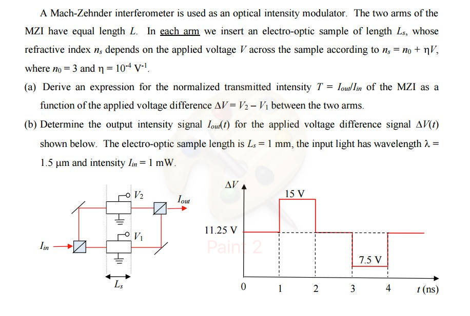 Solved A Mach-Zehnder Interferometer Is Used As An Optical | Chegg.com