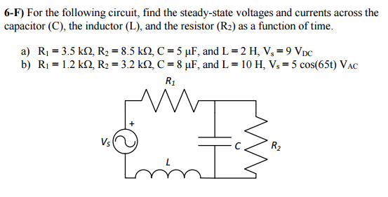 Solved For the following circuit, find the steady-state | Chegg.com