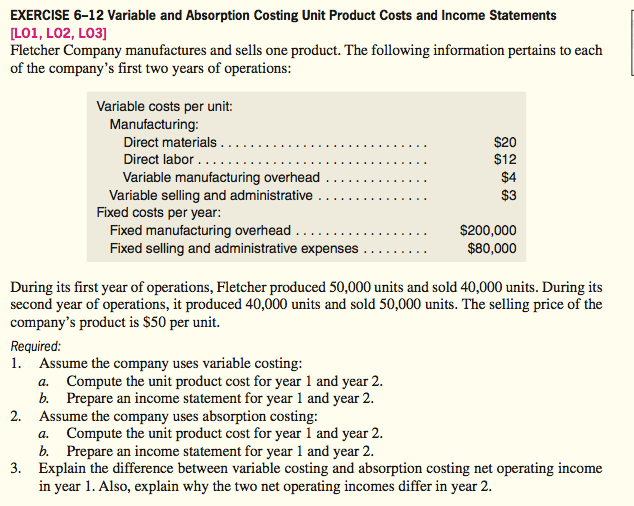 Solved Exercise 6 12 Variable And Absorption Costing Unit 8865