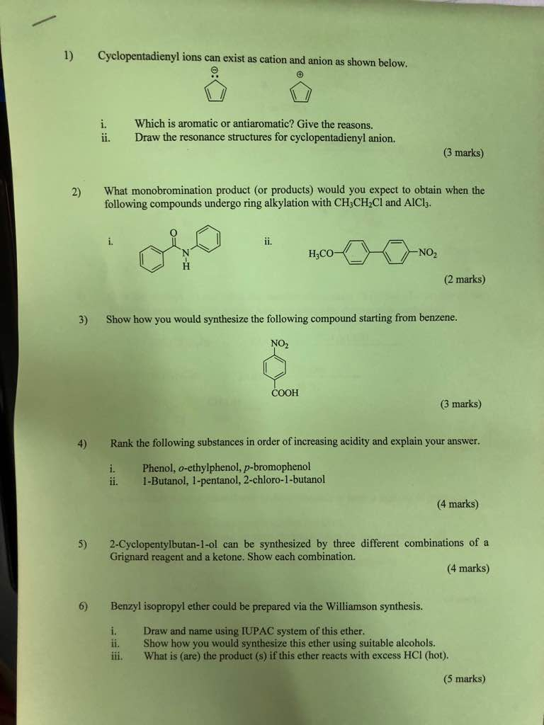 Solved 1) Cyclopentadienyl Ions Can Exist As Cation And 