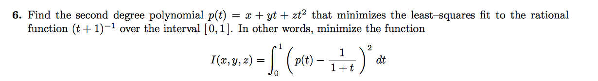 Solved Find the second degree polynomial p(t) = x + yt + | Chegg.com