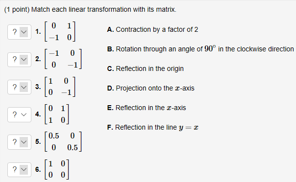 Solved (1 Point) Match Each Linear Transformation With Its | Chegg.com