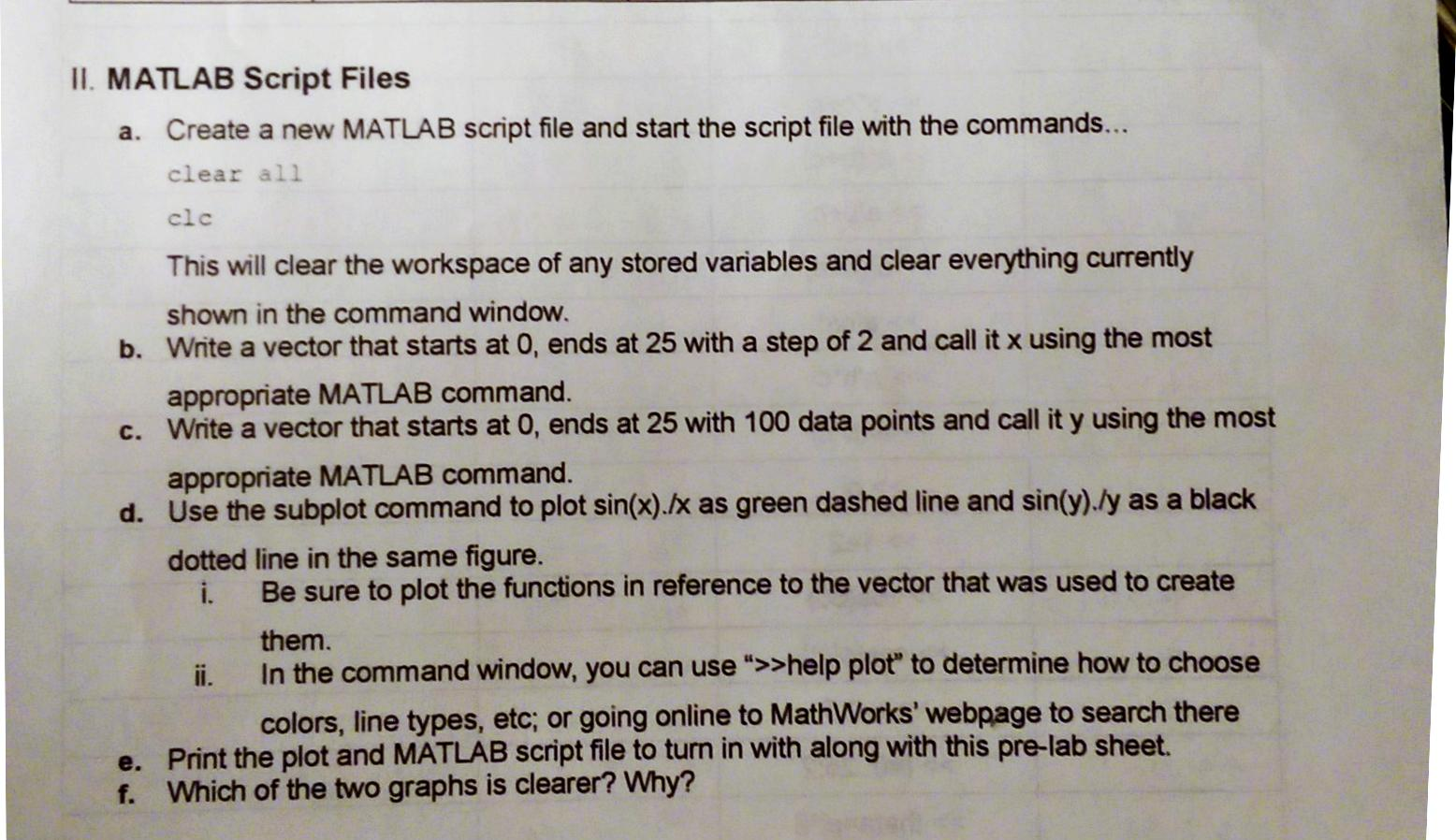 Solved II. MATLAB Script Files a. Create a new MATLAB script | Chegg.com
