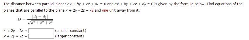 Solved The distance between parallel planes ax + by + cz + | Chegg.com