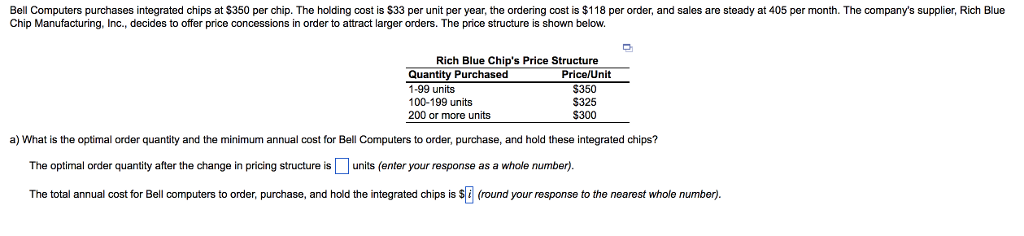 Solved Bell Computers purchases integrated chips at S350 per | Chegg.com