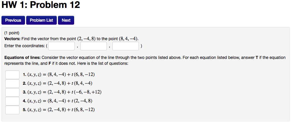 Solved HW 1: Problem 12 Previous Problem List Next Vectors: | Chegg.com