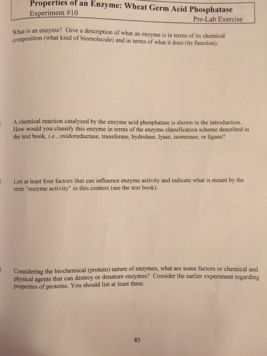 Solved Properties of an Enzyme Wheat Germ Acid Phosphatase