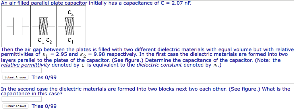 Solved An air filled parallel plate capacitor initially has | Chegg.com