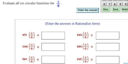 Solved Evaluate all six circular functions for pi/6. | Chegg.com