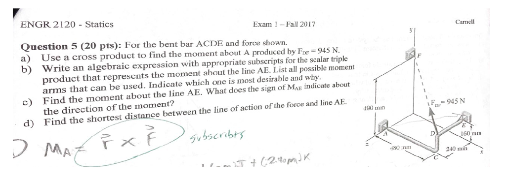 Solved ENGR 2120 - Statics Exam1 -Fall 2017 Carnell Question | Chegg.com