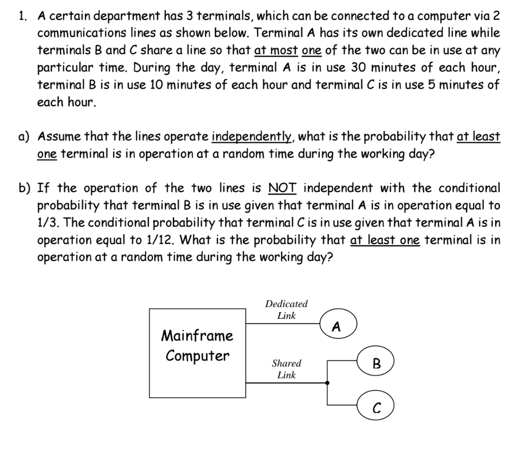 Solved A certain department has 3 terminals, which can be | Chegg.com