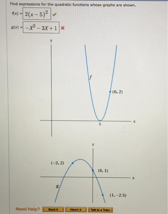 Solved Find Expressions For The Quadratic Functions Whose