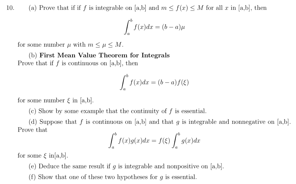 Solved 10. (a) Prove that if if f is integrable on [a,b] and