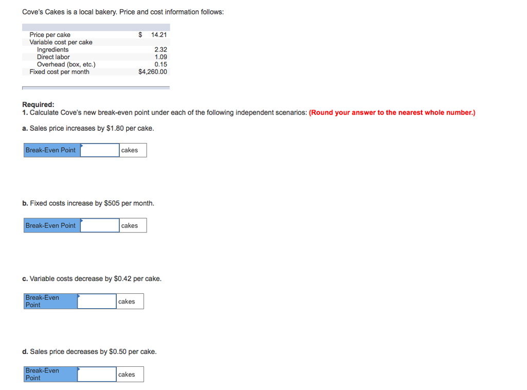Solved Cove's Cakes is a local bakery. Price and cost