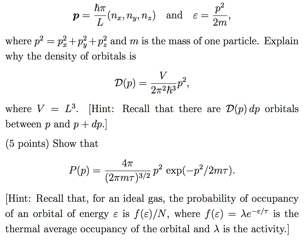 Solved Wherep2=p2x + p2y + p2z and m is the mass of one | Chegg.com