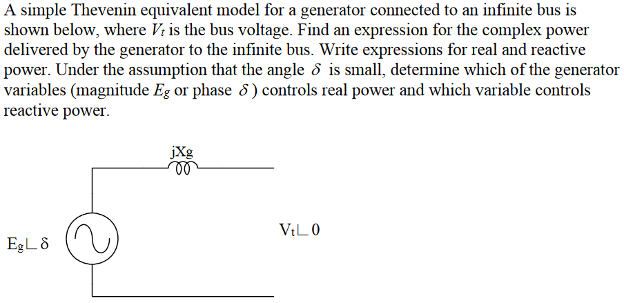 Solved A simple Thevenin equivalent model for a generator | Chegg.com