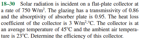 Solved 18-30 Solar radiation is incident on a flat-plate | Chegg.com