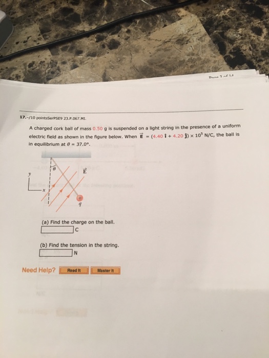 Solved A charged cork ball of mass 0.50 g is suspended on a