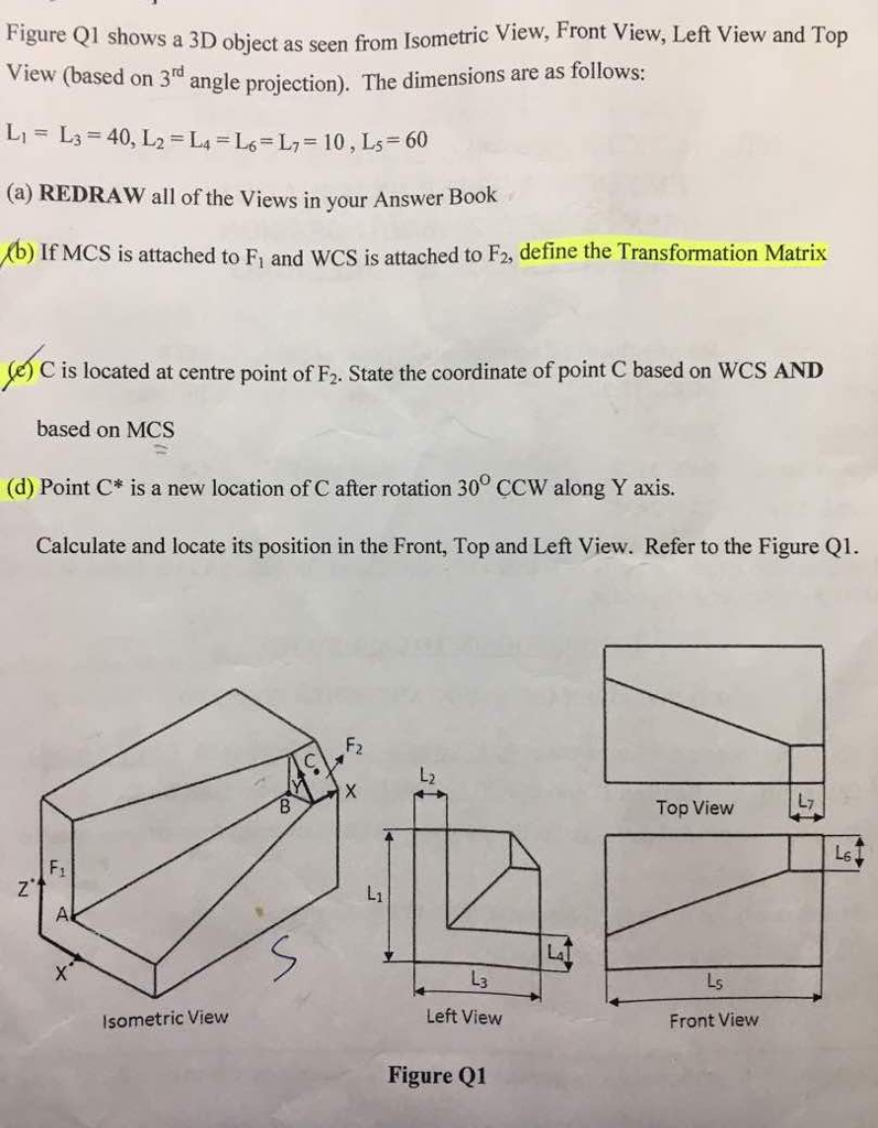 Solved Figure Ql show s a 3D object as seen from Isometric | Chegg.com