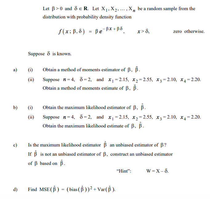 Solved Let B>0 And 8ER. Let X1, X2, Xn Be A Random Sample | Chegg.com