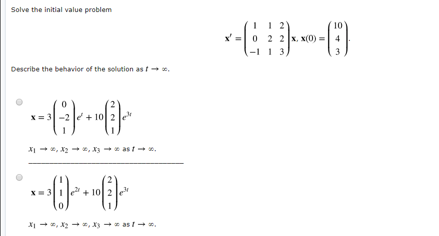 Solved Solve the initial value problem 1 2 2 10 x'=10 2|x, | Chegg.com