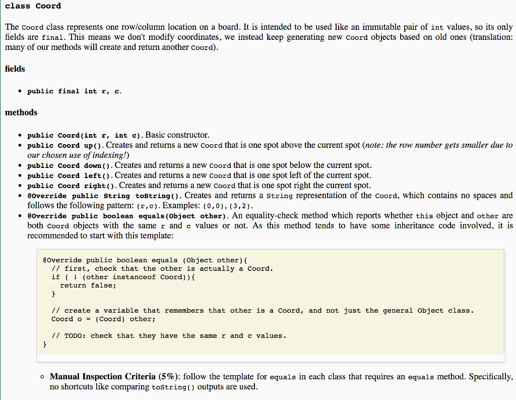 Solved class Coord The coord class represents one row/column | Chegg.com