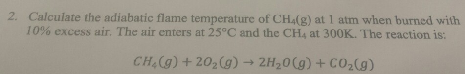 Solved Calculate the adiabatic flame temperature of CH_4(g) | Chegg.com