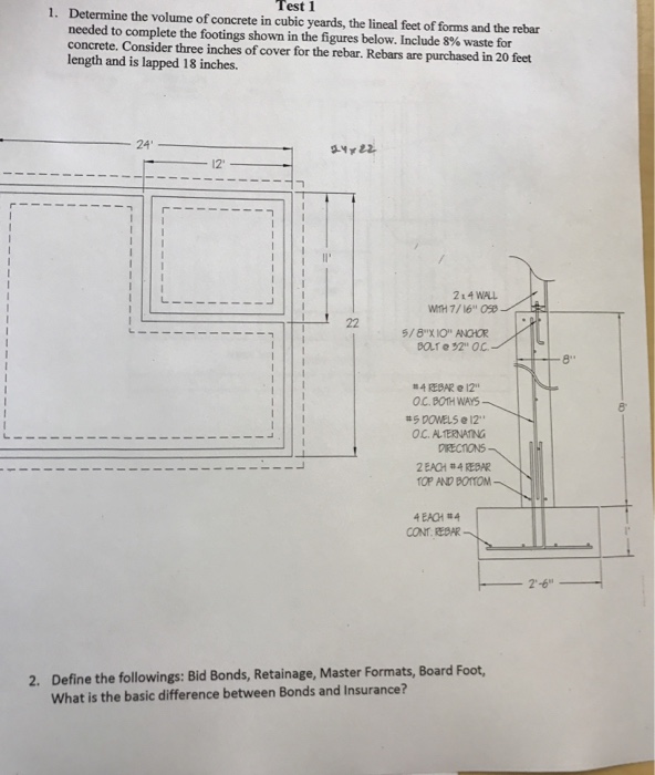 Solved Determine the volume of concrete in cubic yards, the