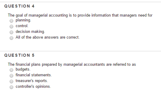 Solved The goal of managerial accounting is to provide | Chegg.com