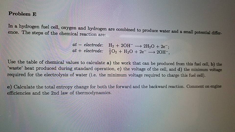 Solved Problem E In a hydrogen fuel cell, oxygen and