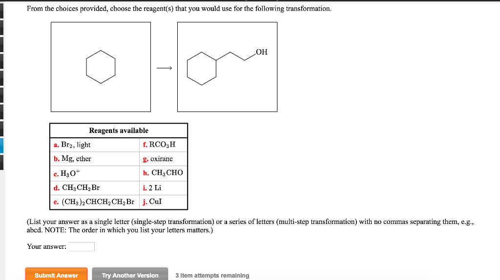 Solved From the choices provided, choose the reagent(s) that | Chegg.com