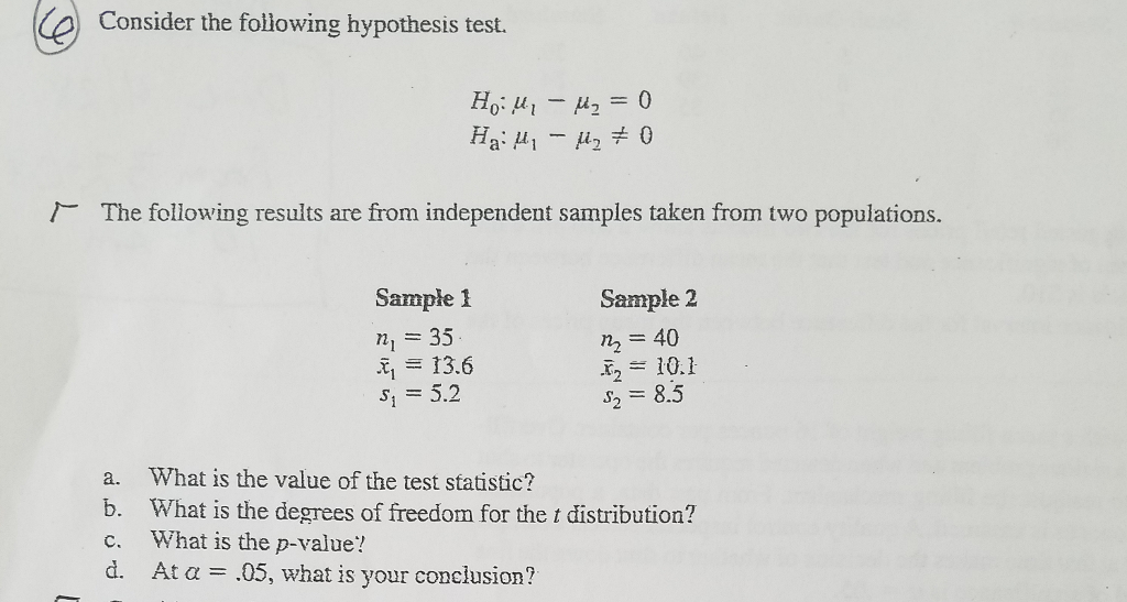 Solved Consider the following hypothesis test H_0: mu_1 - | Chegg.com