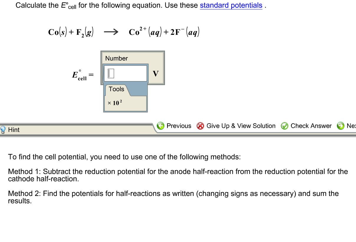 Solved Calculate the E degree cell for the following