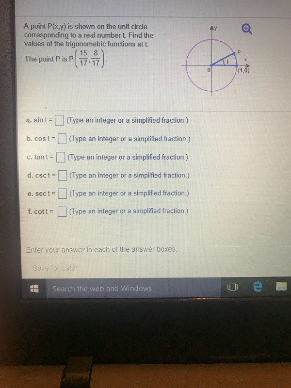 Solved A point P(x,y) is shown on the unit circle | Chegg.com
