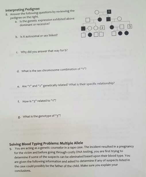 Solved Interpreting Pedigree: 8. Answer the following | Chegg.com