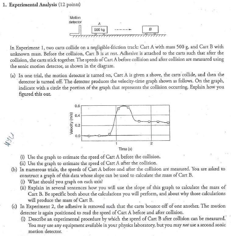 Solved In Experiment 1, two carts collide on a negligible