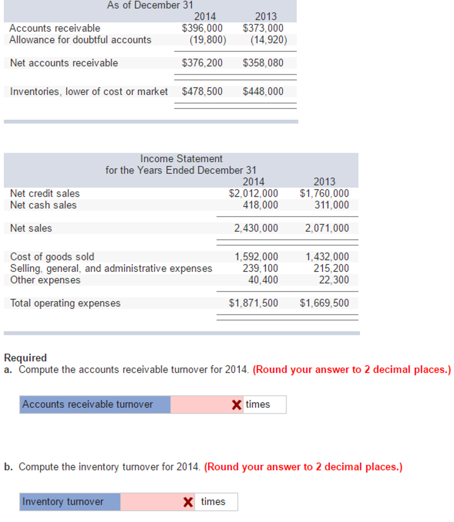 accounts receivable turnover calculation