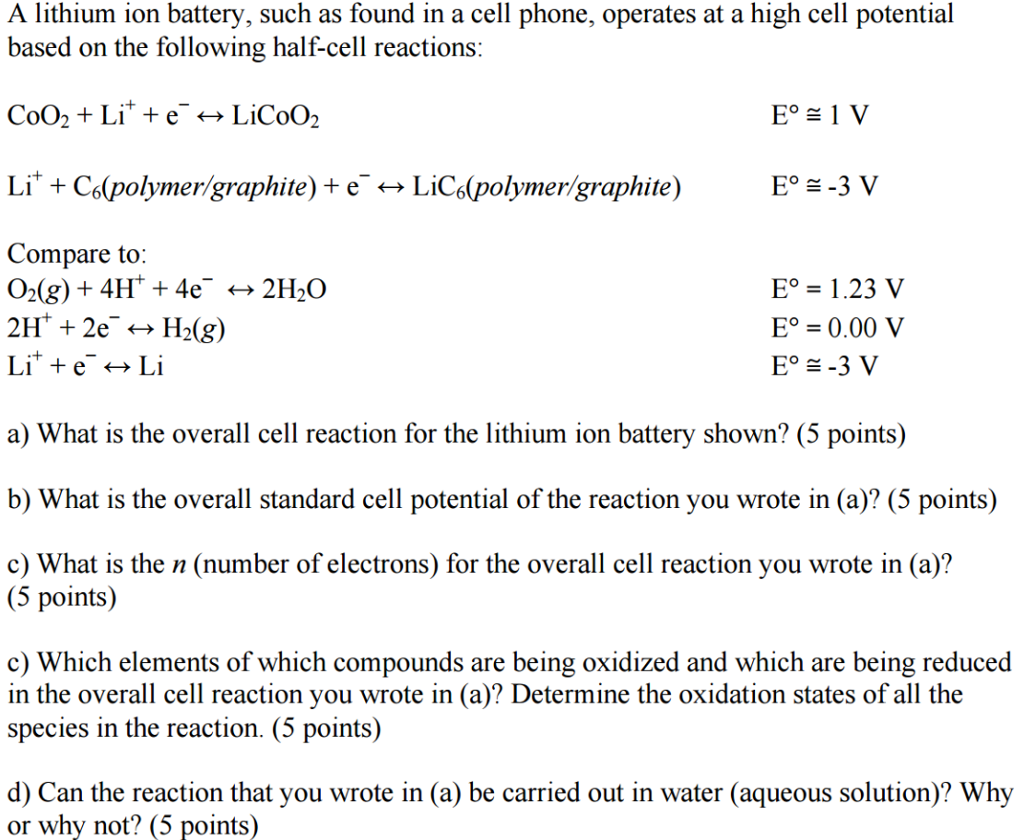 Solved A Lithium Ion Battery, Such As Found In A Cell Phone, | Chegg.com