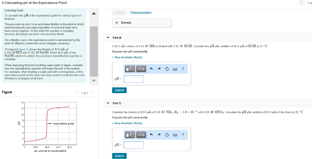 Solved T Calculating Ph At The Equivalence Point Leaming