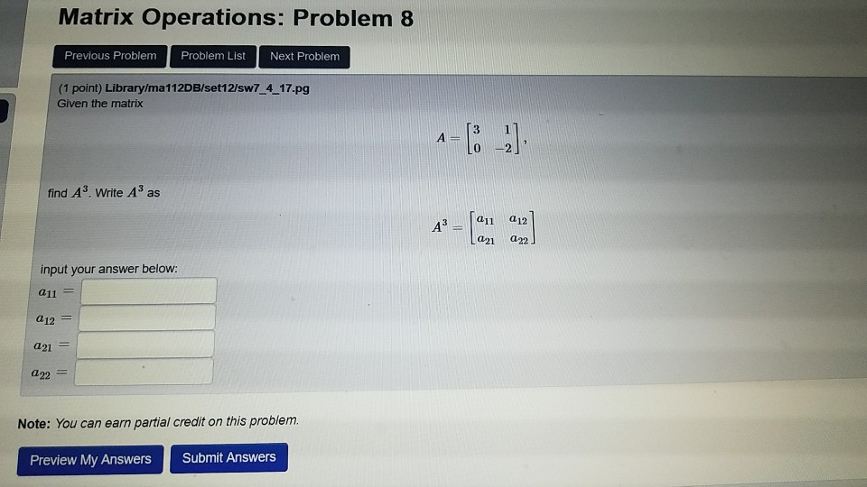 Solved Matrix Operations: Problem 8 Previous Problem Problem | Chegg.com
