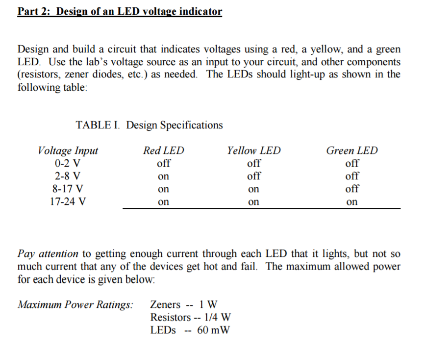 Solved Design of an LED voltage indicator Design and build Circuit Diagram
